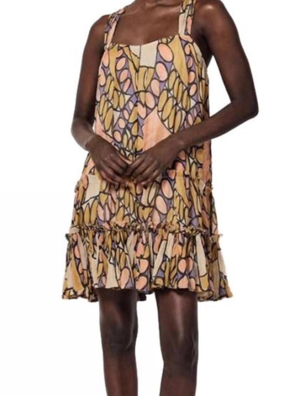 Cleobella Peach & Mustard Abstract Tiered Mini Dress